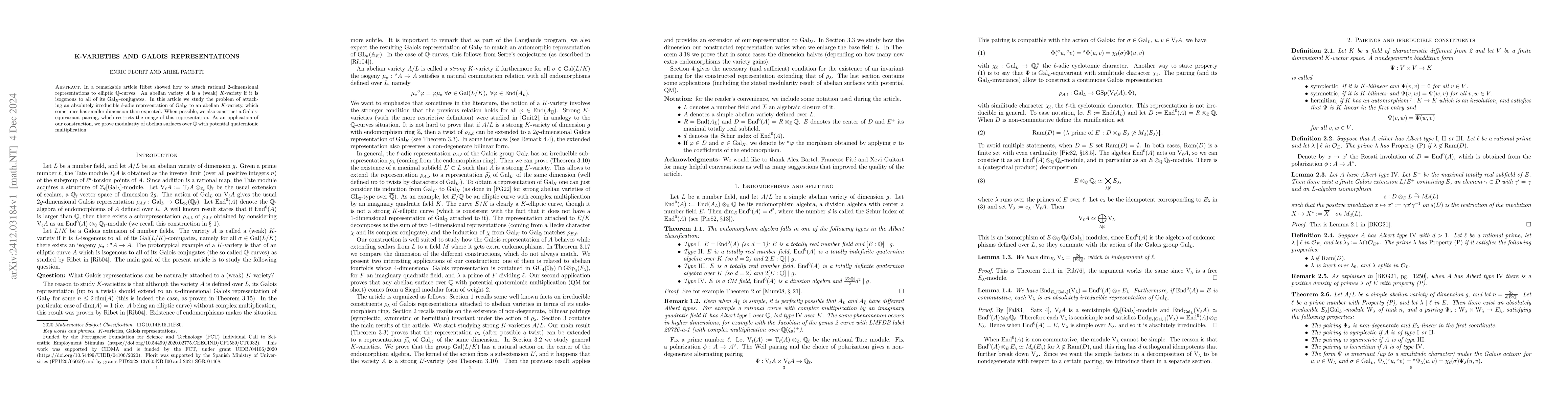 Thumbnail for K-varieties and Galois representations