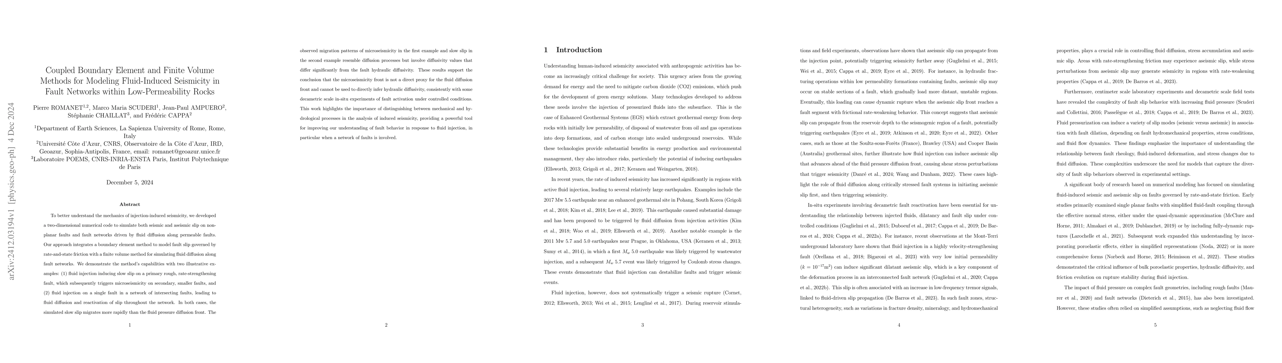Thumbnail for Coupled Boundary Element and Finite Volume Methods for Modeling
  Fluid-Induced Seismicity in Fault Networks within Low-Permeability Rocks