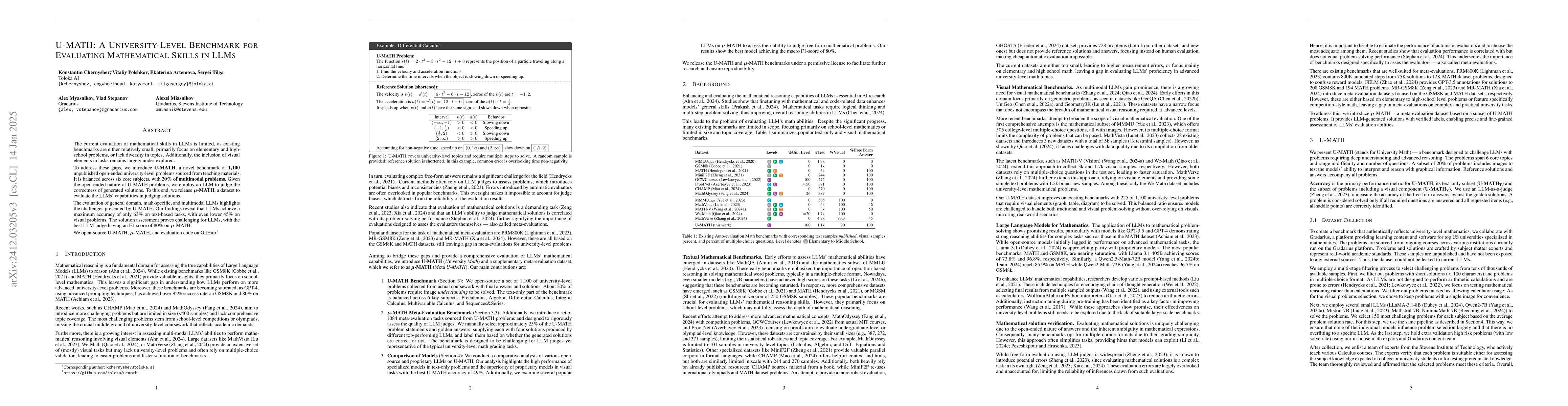 Thumbnail for U-MATH: A University-Level Benchmark for Evaluating Mathematical Skills
  in LLMs
