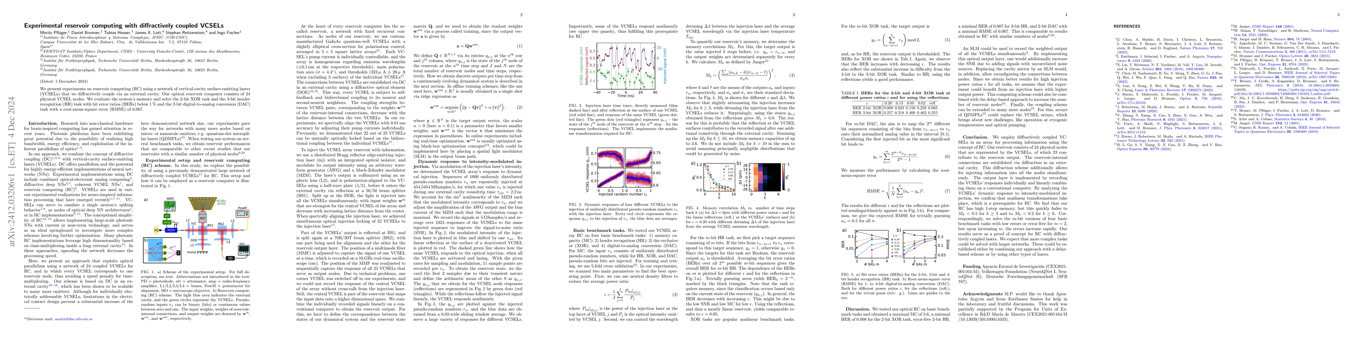 Thumbnail for Experimental reservoir computing with diffractively coupled VCSELs