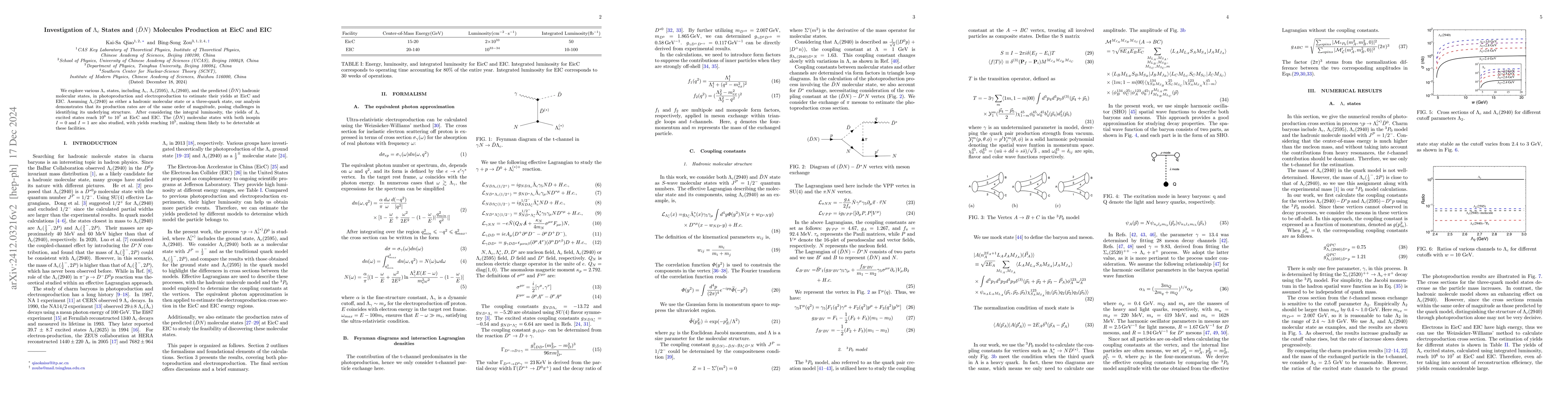 Thumbnail for Investigation of $Λ_c$ States and $(\bar{D}N)$ Molecules
  Production at EicC and EIC