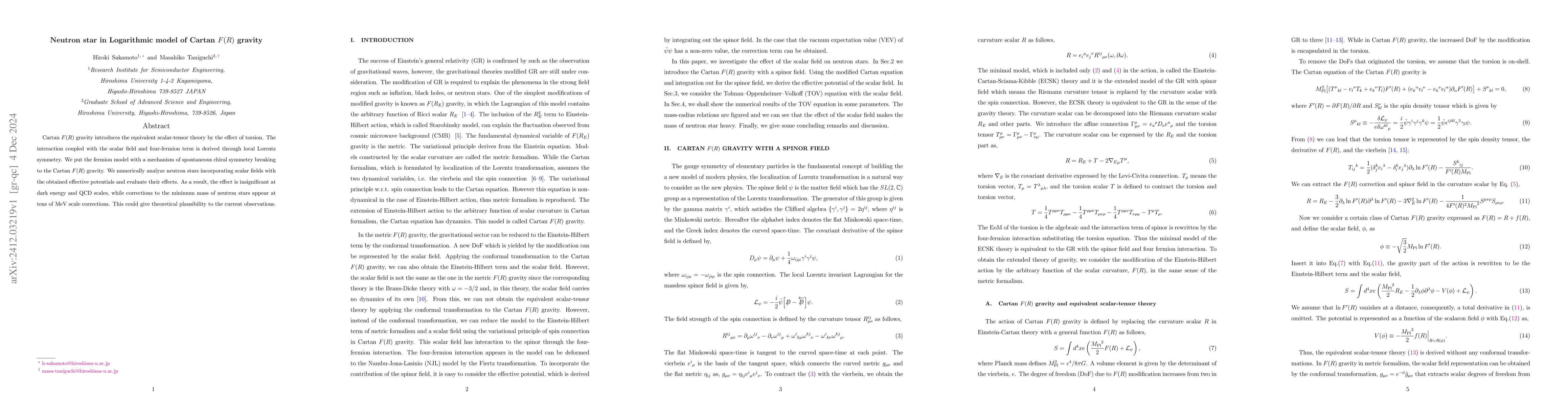 Thumbnail for Neutron star in Logarithmic model of Cartan $F(R)$ gravity