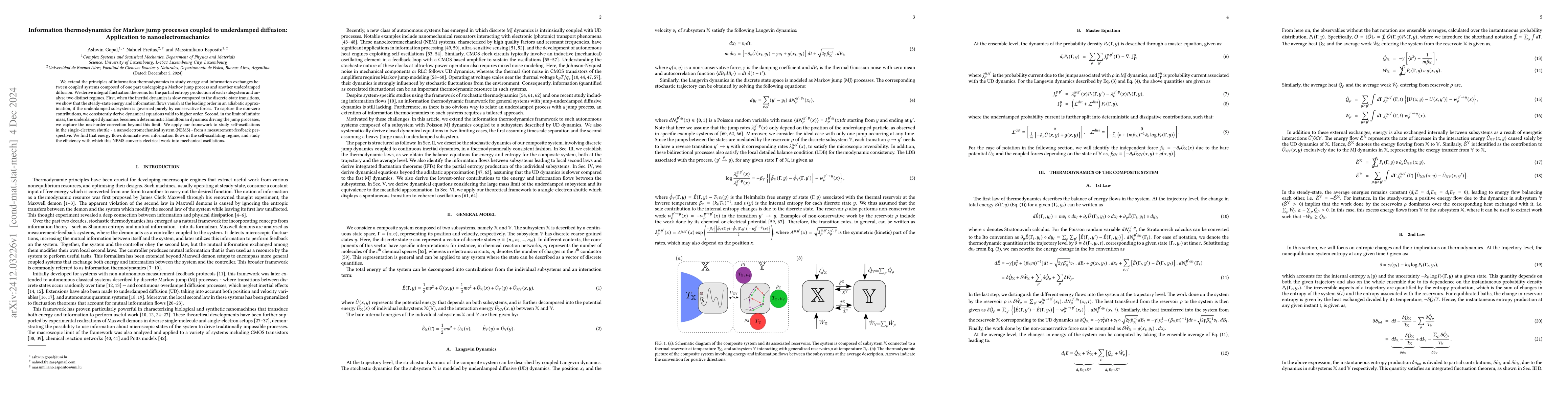 Thumbnail for Information thermodynamics for Markov jump processes coupled to
  underdamped diffusion: Application to nanoelectromechanics