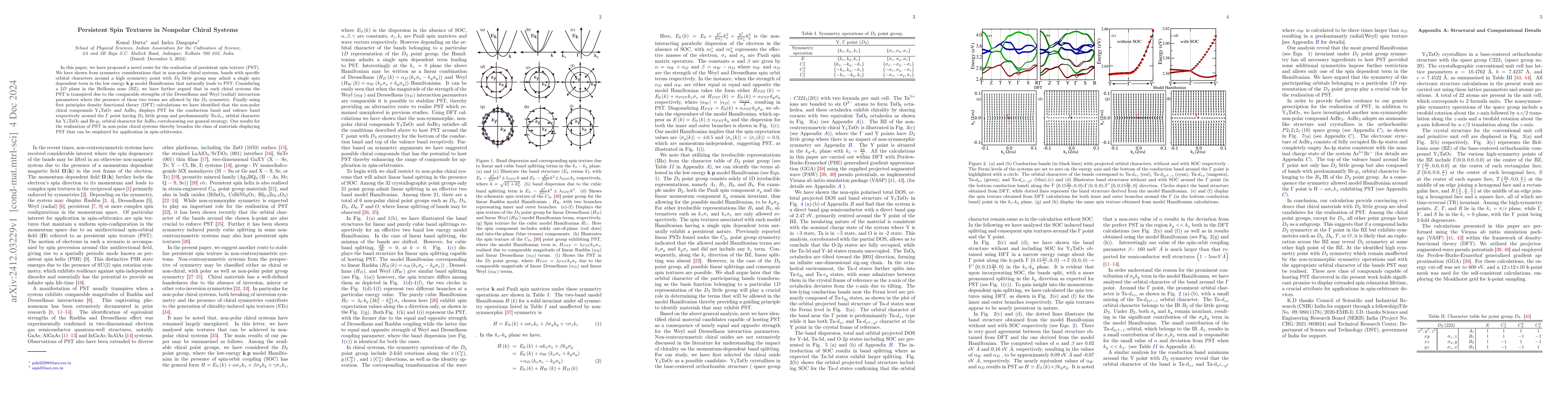 Thumbnail for Persistent Spin Textures in Nonpolar Chiral Systems
