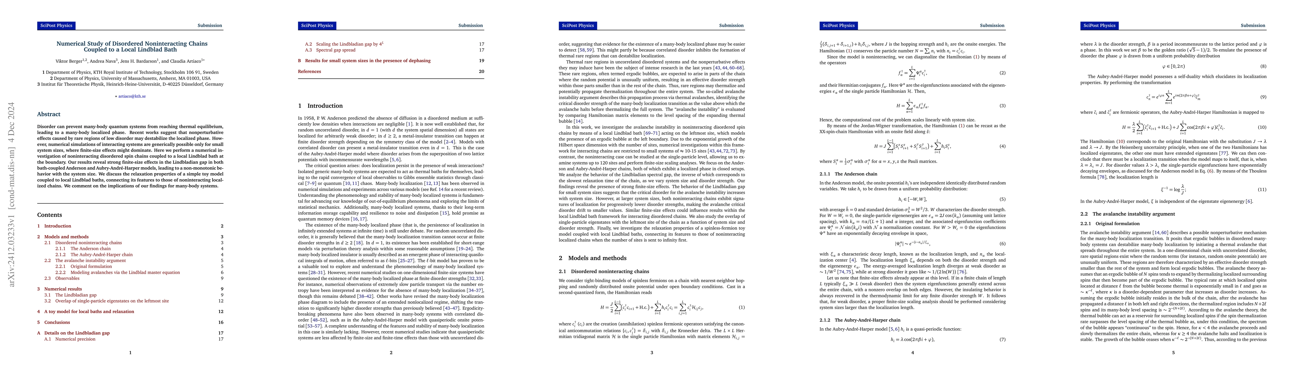 Thumbnail for Numerical Study of Disordered Noninteracting Chains Coupled to a Local
  Lindblad Bath