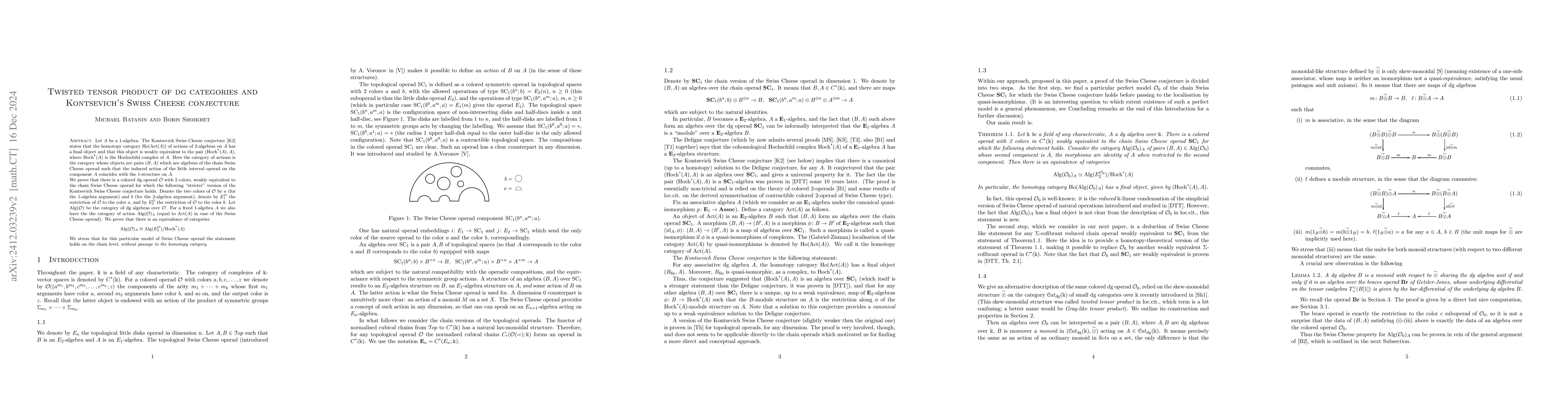 Thumbnail for Twisted tensor product of dg categories and Kontsevich's Swiss Cheese
  conjecture