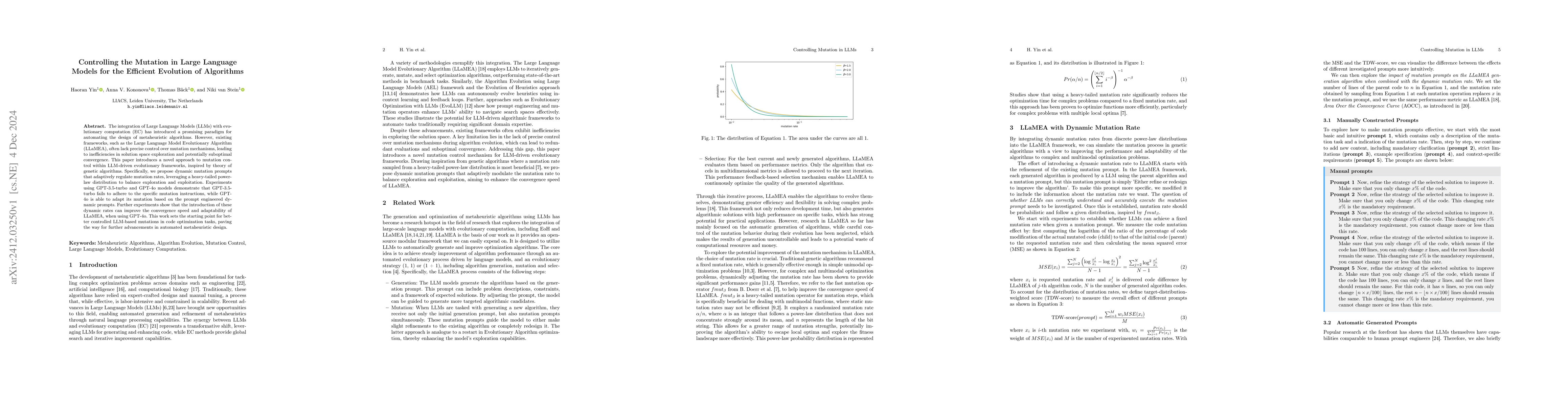Thumbnail for Controlling the Mutation in Large Language Models for the Efficient
  Evolution of Algorithms