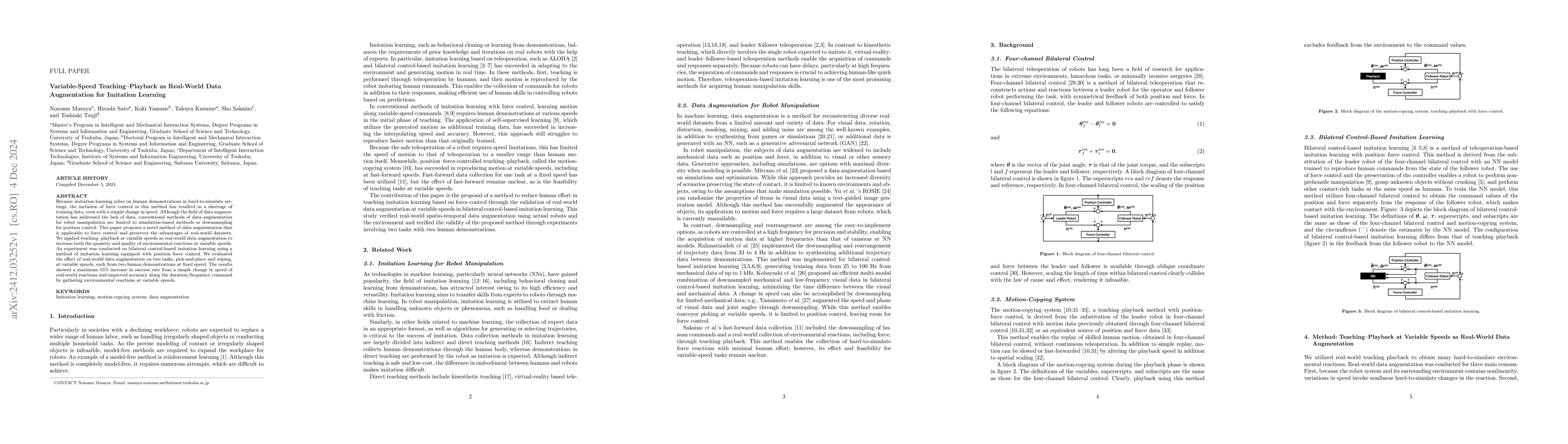 Thumbnail for Variable-Speed Teaching-Playback as Real-World Data Augmentation for
  Imitation Learning