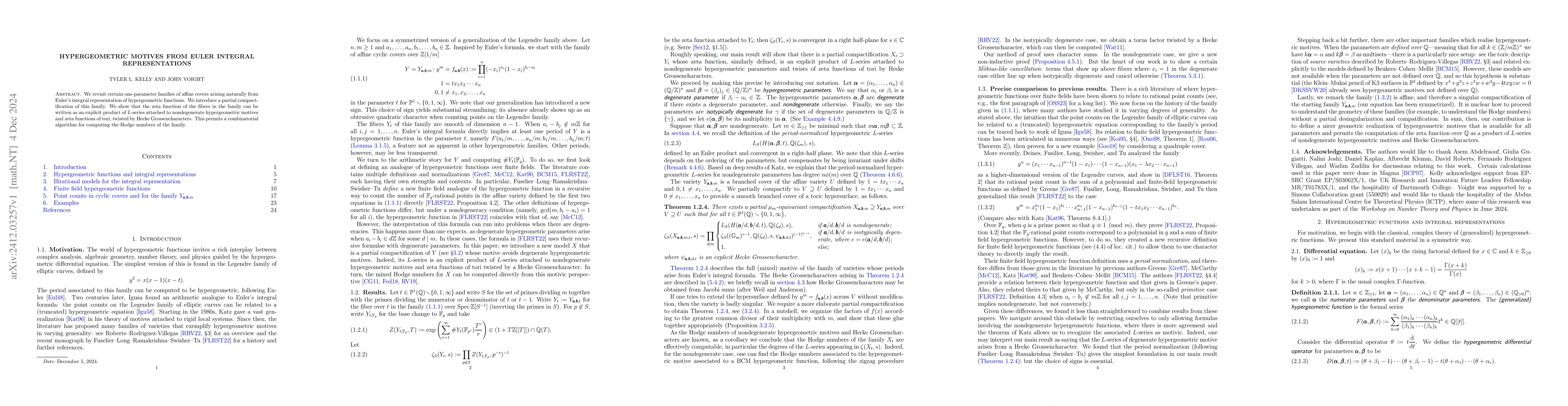 Thumbnail for Hypergeometric Motives from Euler Integral Representations