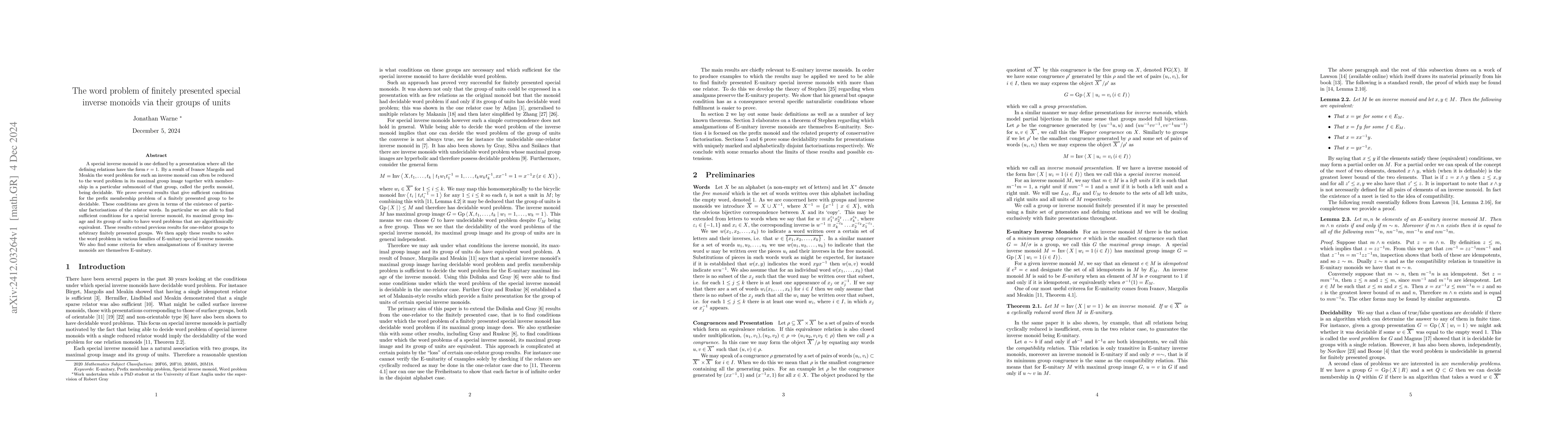 Thumbnail for The word problem of finitely presented special inverse monoids via their
  groups of units