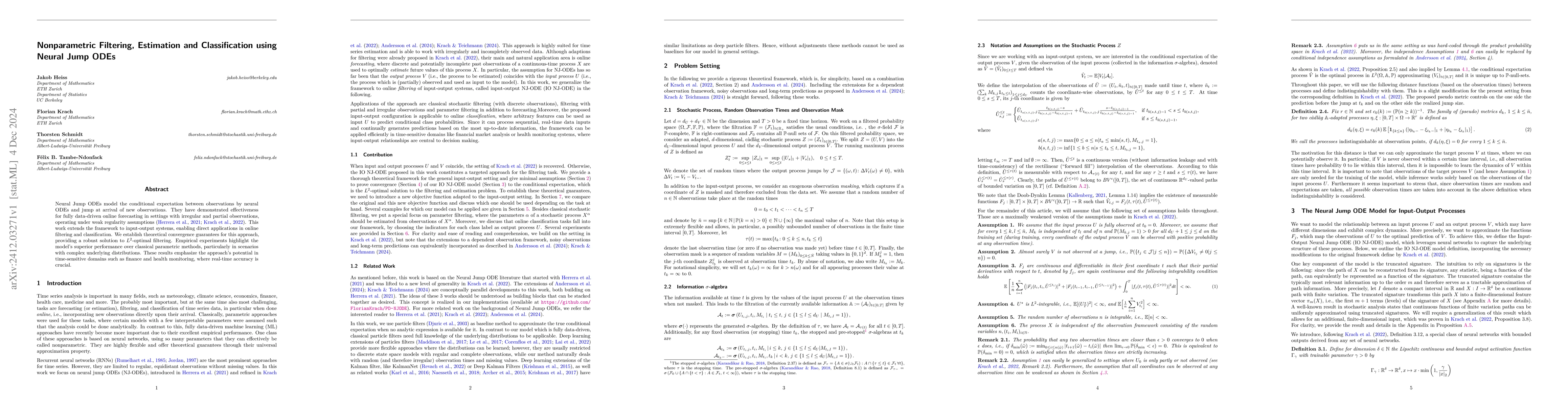 Thumbnail for Nonparametric Filtering, Estimation and Classification using Neural Jump
  ODEs