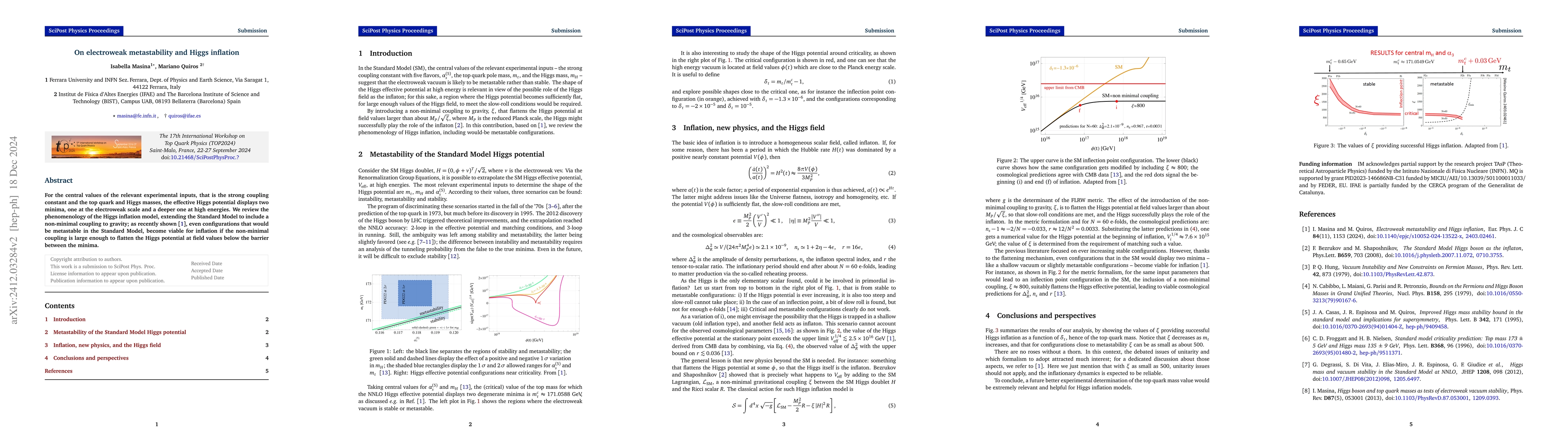 Thumbnail for On electroweak metastability and Higgs inflation
