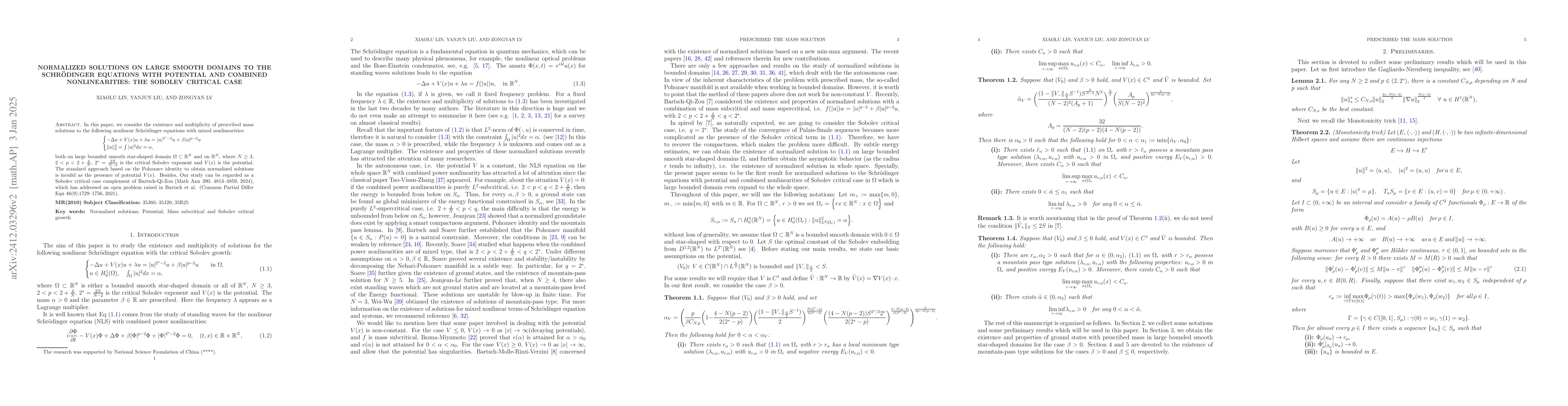 Thumbnail for Normalized solutions on large smooth domains to the Schrödinger
  equations with potential and combined nonlinearities: The Sobolev critical
  case