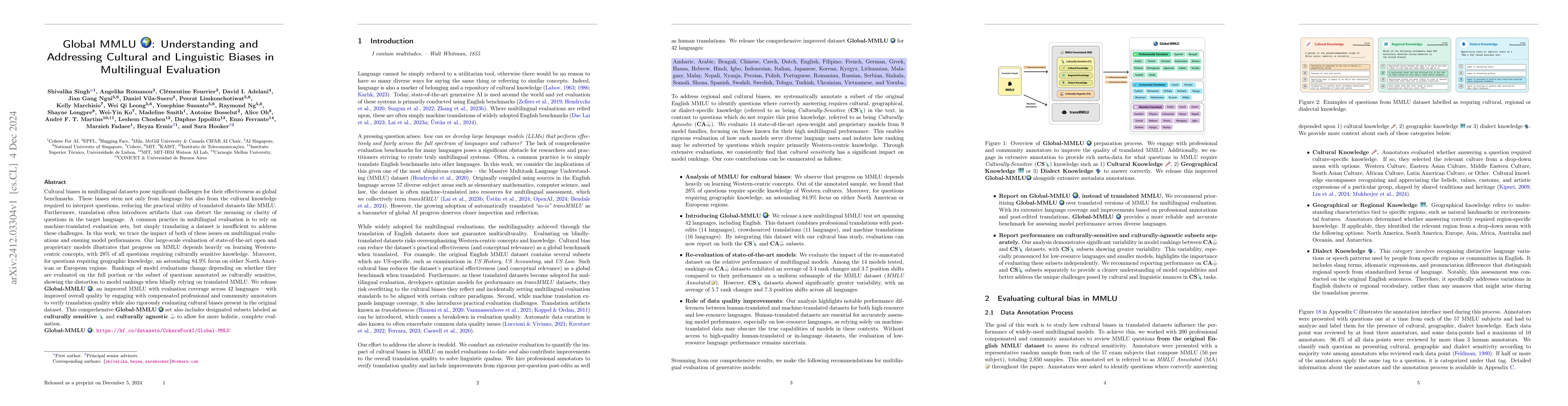 Thumbnail for Global MMLU: Understanding and Addressing Cultural and Linguistic Biases
  in Multilingual Evaluation