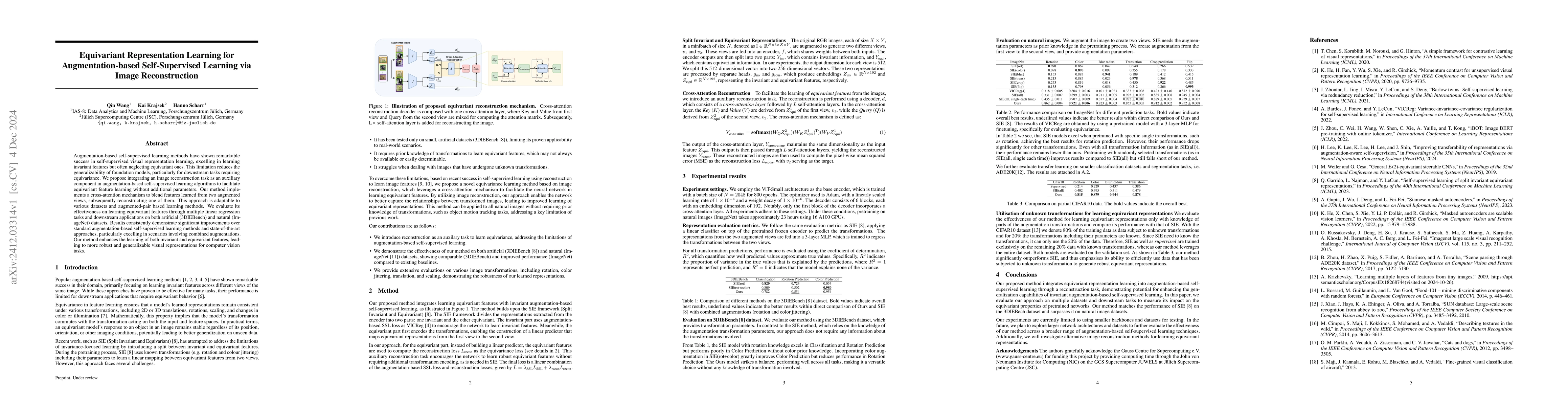 Thumbnail for Equivariant Representation Learning for Augmentation-based
  Self-Supervised Learning via Image Reconstruction