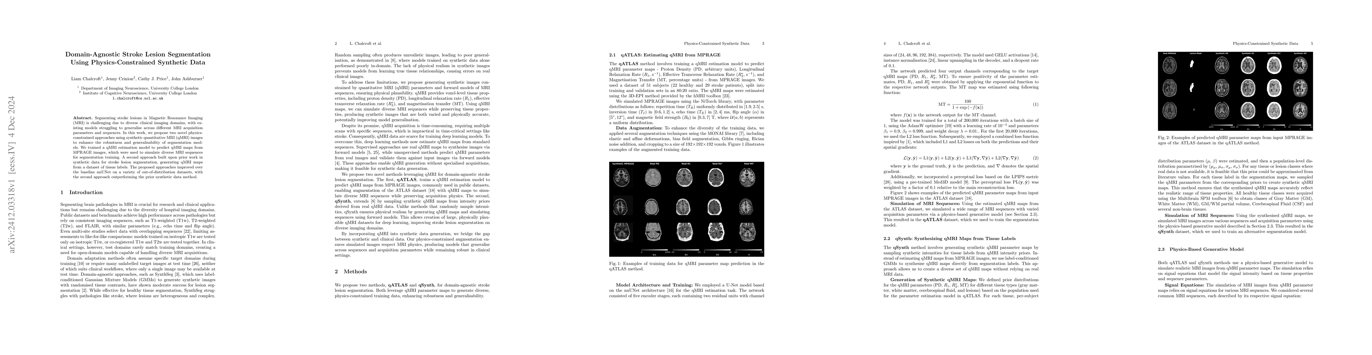 Thumbnail for Domain-Agnostic Stroke Lesion Segmentation Using Physics-Constrained
  Synthetic Data