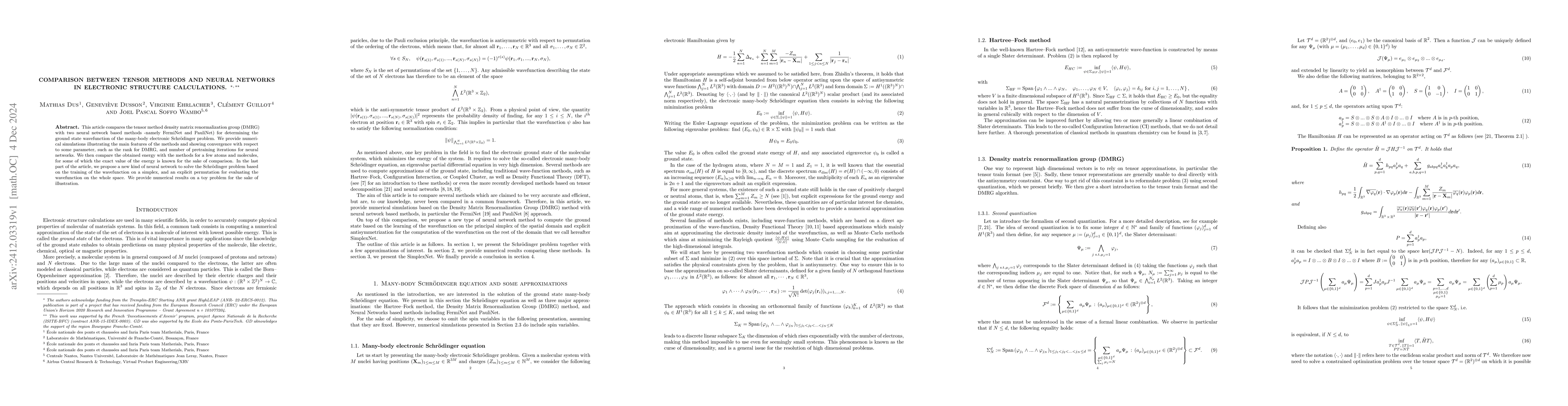Thumbnail for Comparison between tensor methods and neural networks in electronic
  structure calculations