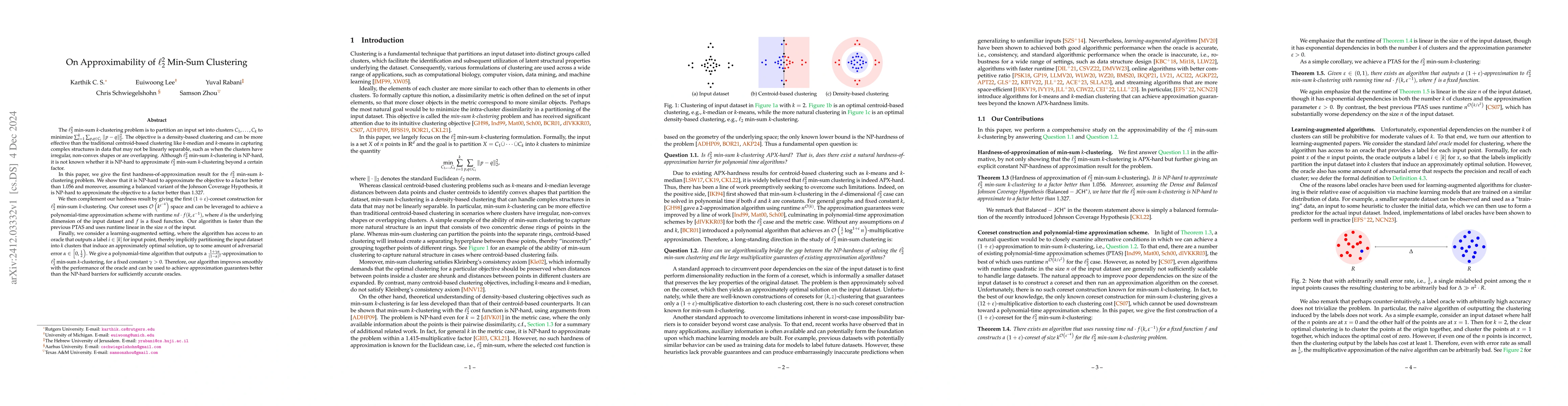 Thumbnail for On Approximability of $\ell_2^2$ Min-Sum Clustering