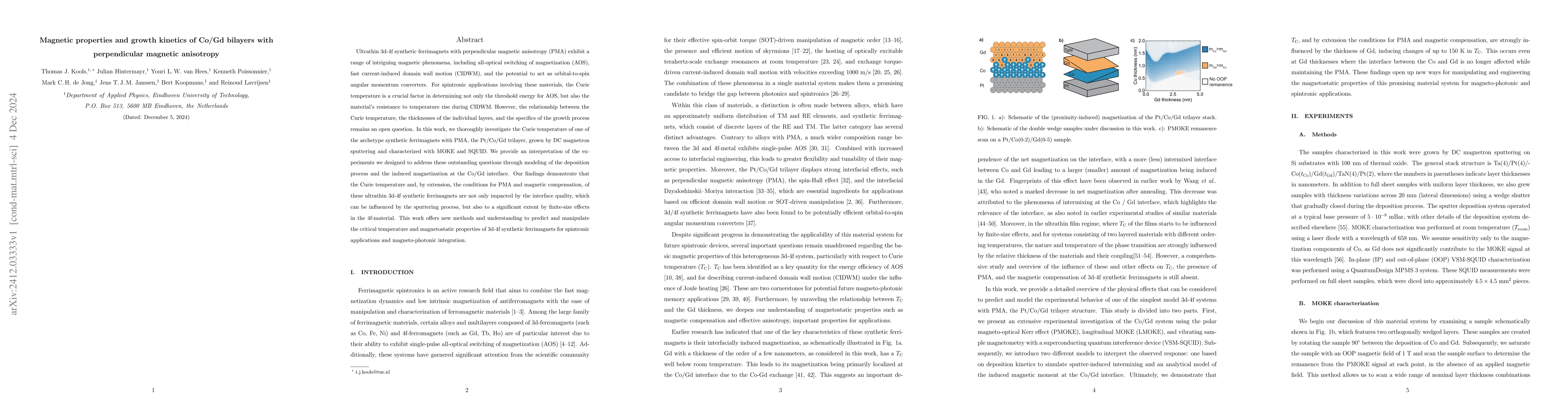 Thumbnail for Magnetic properties and growth kinetics of Co/Gd bilayers with
  perpendicular magnetic anisotropy