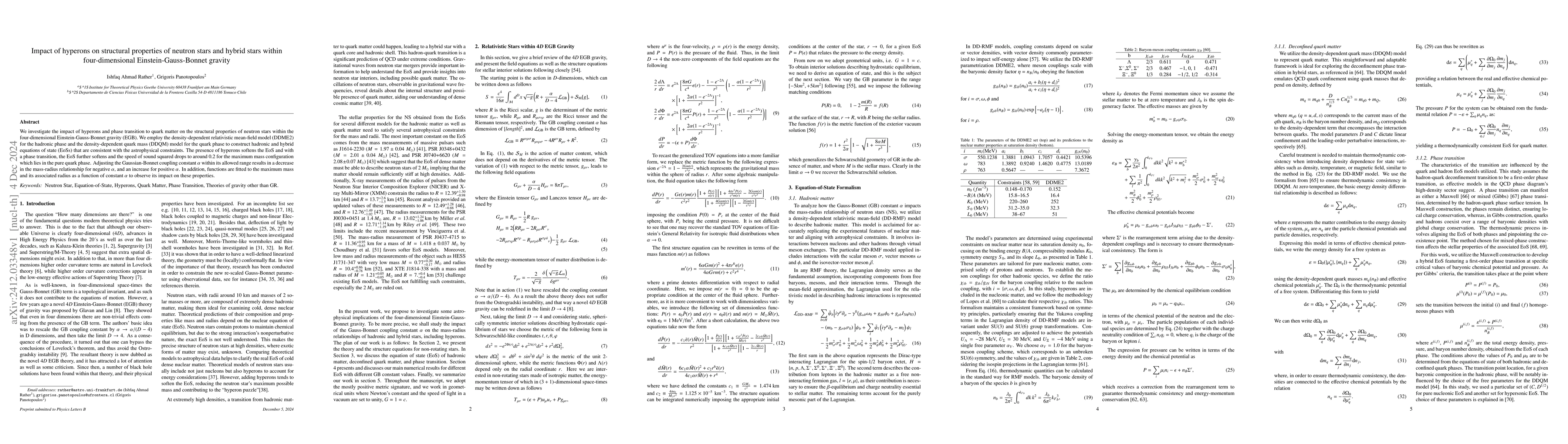 Thumbnail for Impact of hyperons on structural properties of neutron stars and hybrid
  stars within four-dimensional Einstein-Gauss-Bonnet gravity