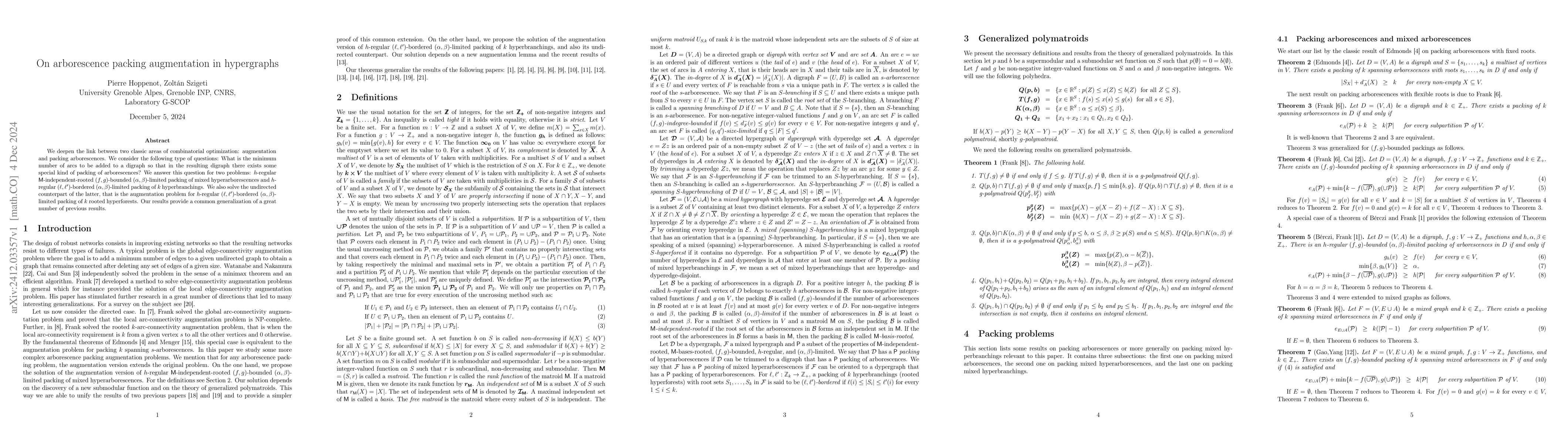 Thumbnail for On arborescence packing augmentation in hypergraphs