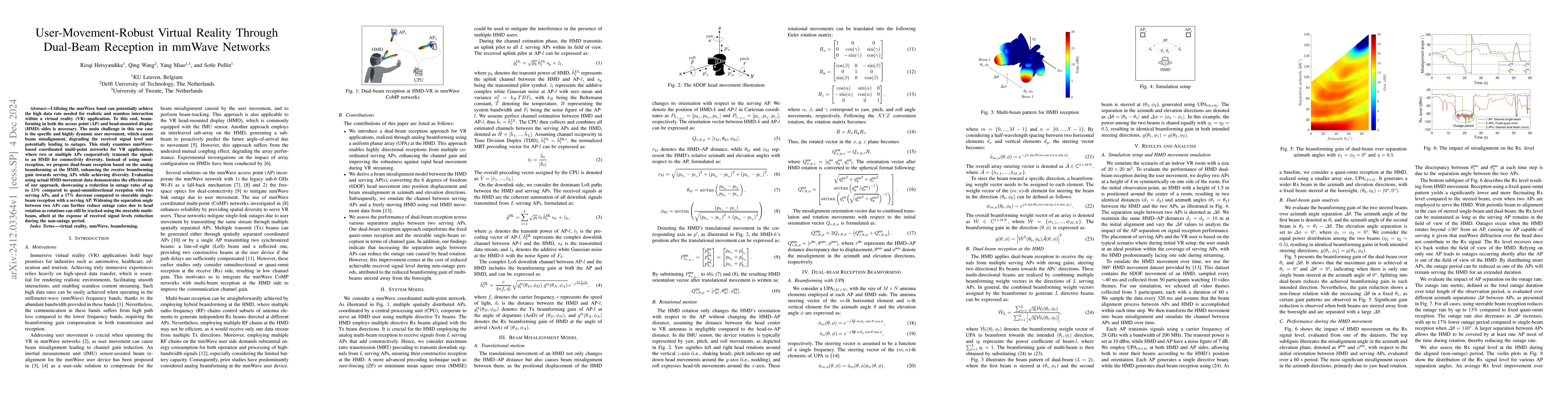 Thumbnail for User-Movement-Robust Virtual Reality Through Dual-Beam Reception in
  mmWave Networks