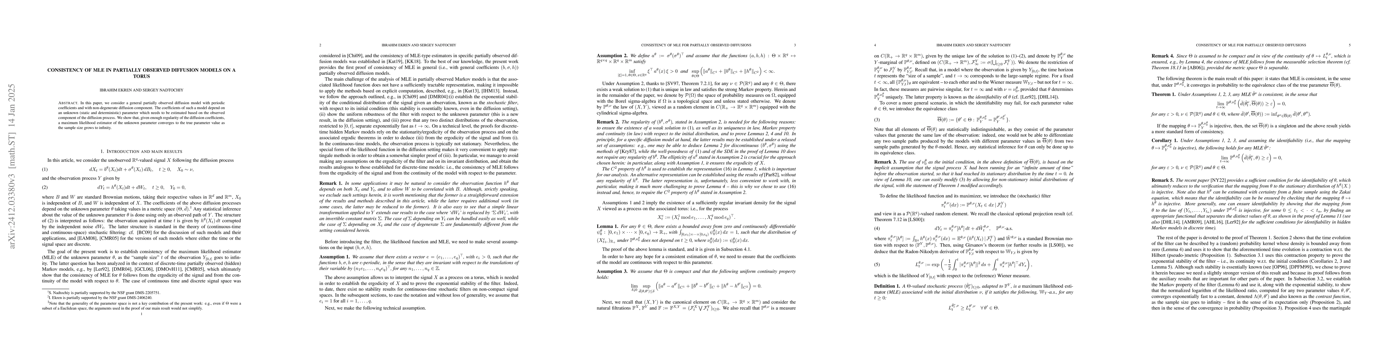 Thumbnail for Identifiability implies consistency of MLE in partially observed
  diffusions on a torus