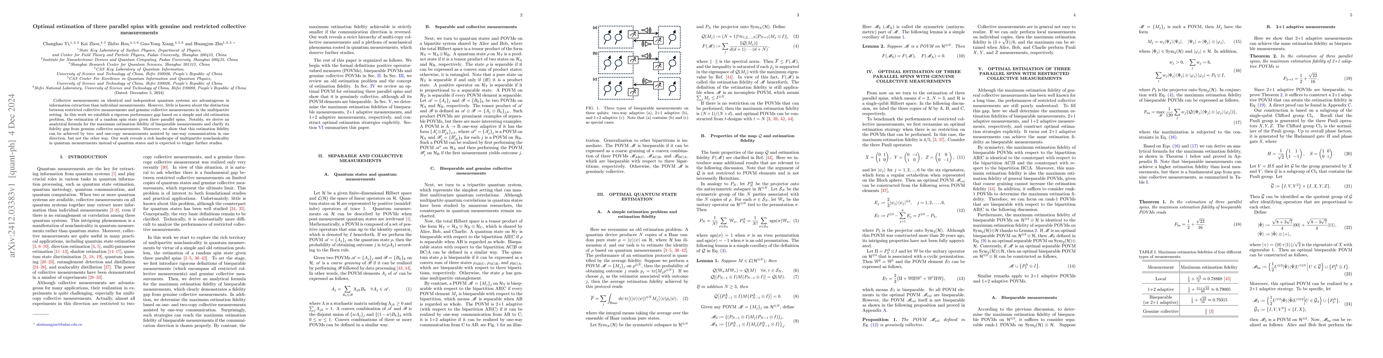Thumbnail for Optimal estimation of three parallel spins with genuine and restricted
  collective measurements
