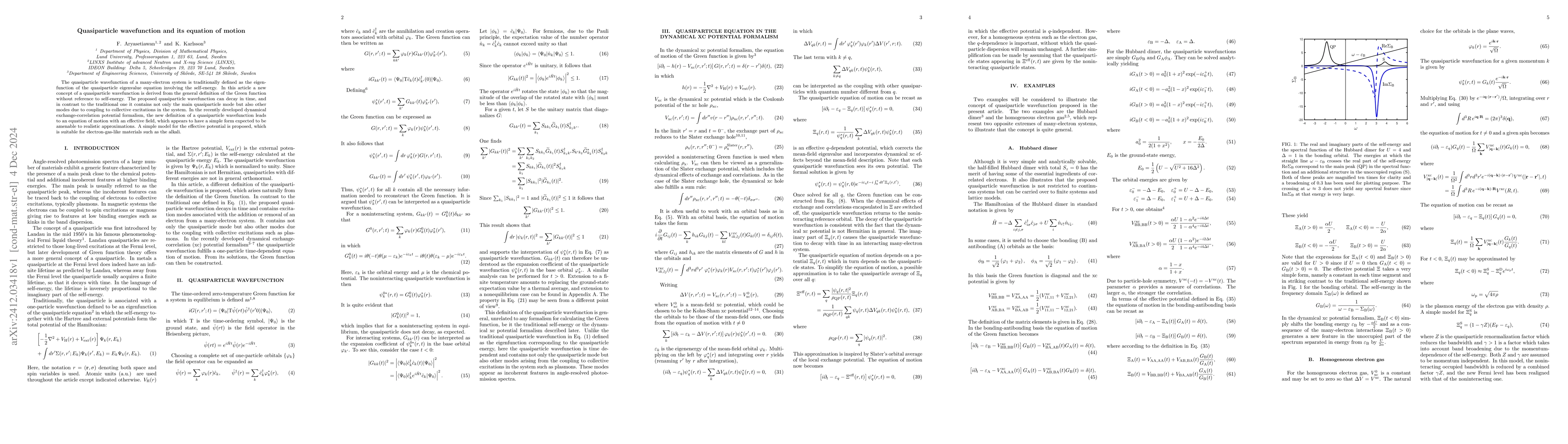 Thumbnail for Quasiparticle wavefunction and its equation of motion