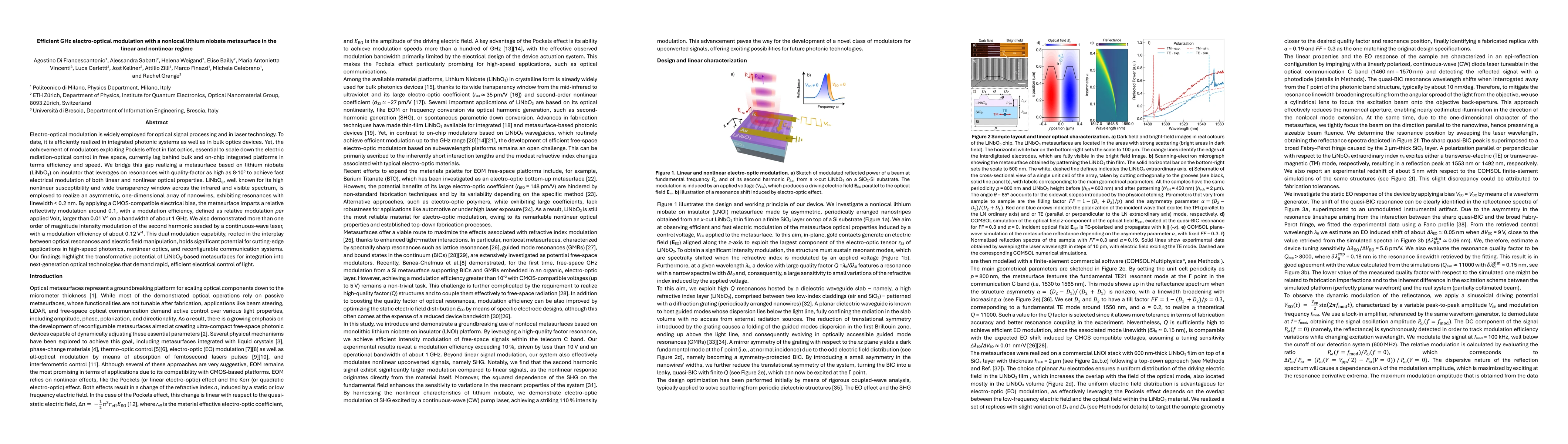 Thumbnail for Efficient GHz electro-optical modulation with a nonlocal lithium niobate
  metasurface in the linear and nonlinear regime