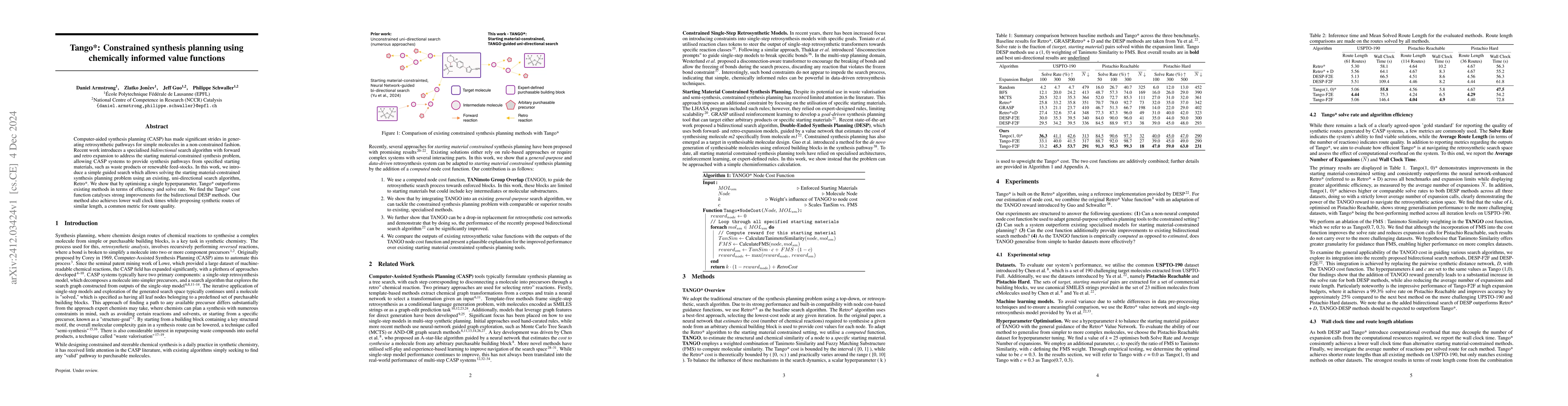 Thumbnail for Tango*: Constrained synthesis planning using chemically informed value
  functions