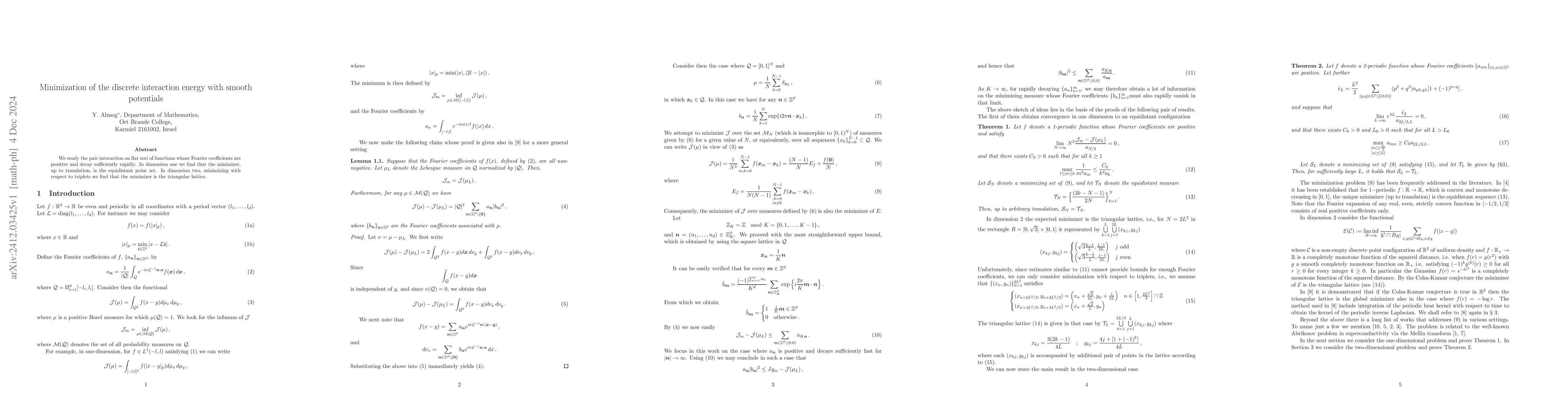 Thumbnail for Minimization of the discrete interaction energy with smooth potentials