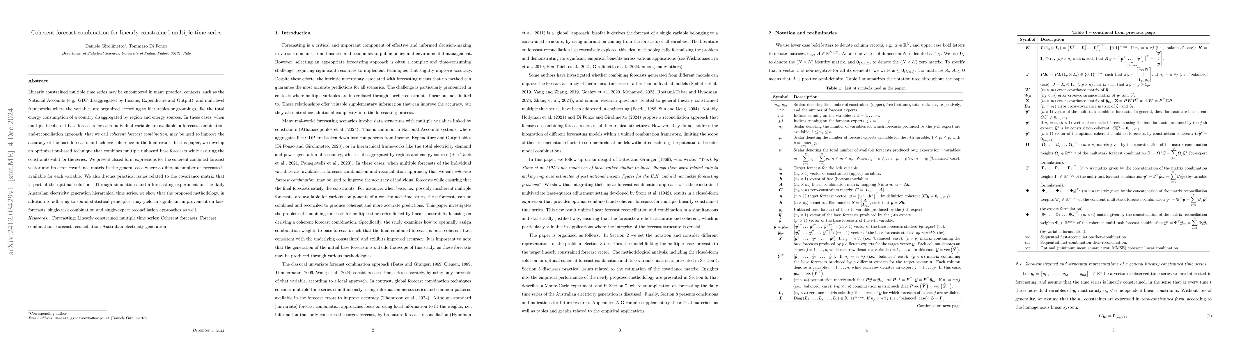 Thumbnail for Coherent forecast combination for linearly constrained multiple time
  series