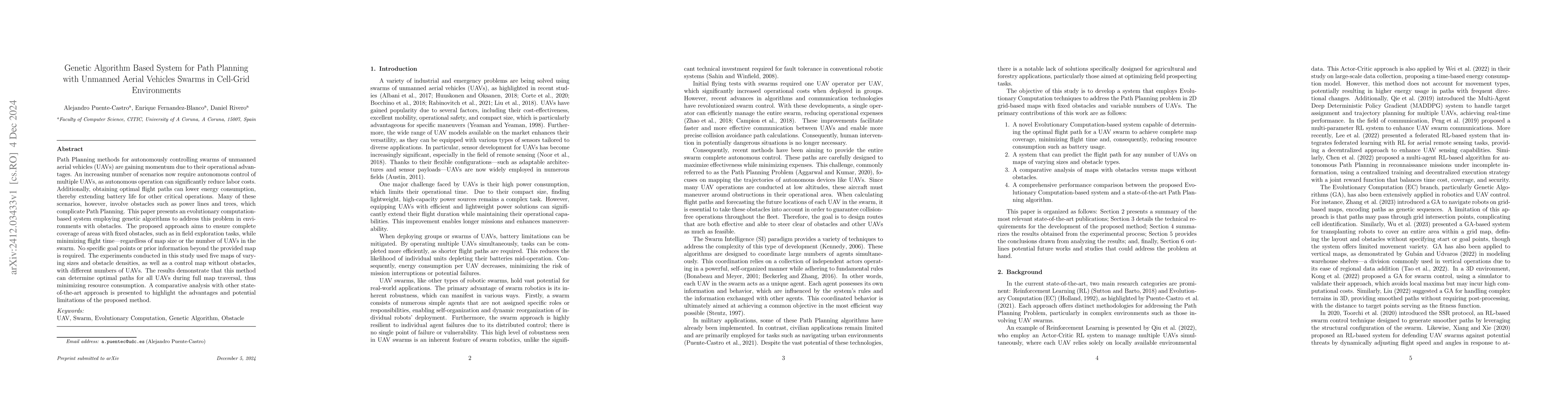 Thumbnail for Genetic Algorithm Based System for Path Planning with Unmanned Aerial
  Vehicles Swarms in Cell-Grid Environments