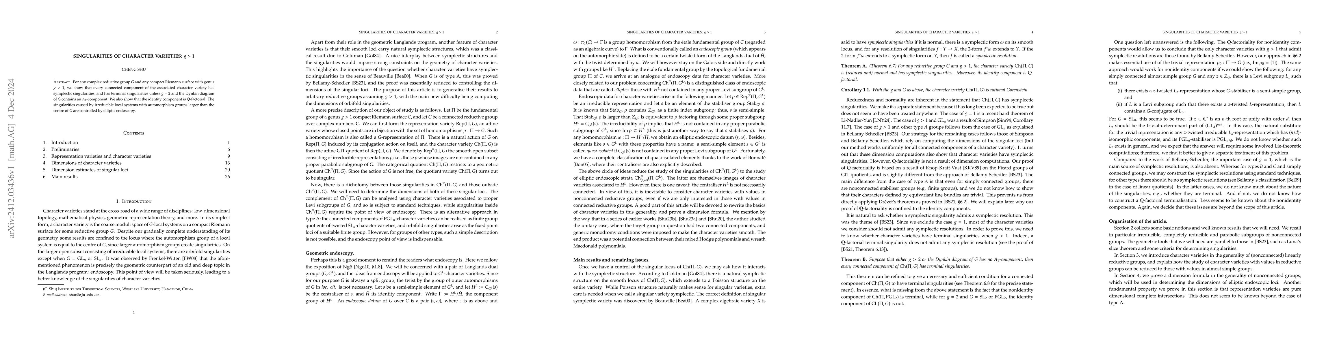 Thumbnail for Singularities of character varieties: $g>1$