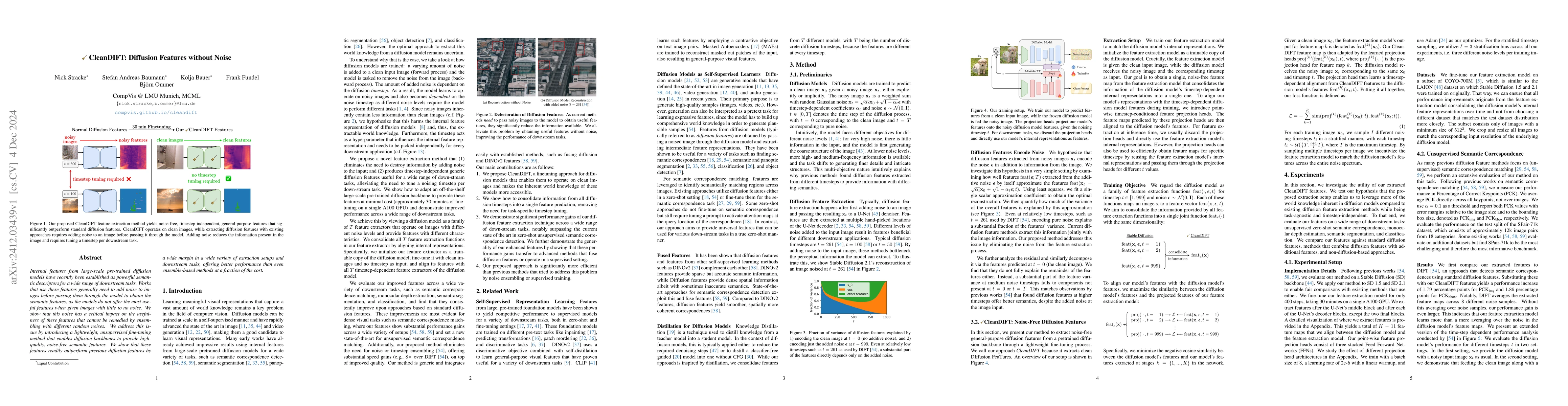 Thumbnail for CleanDIFT: Diffusion Features without Noise