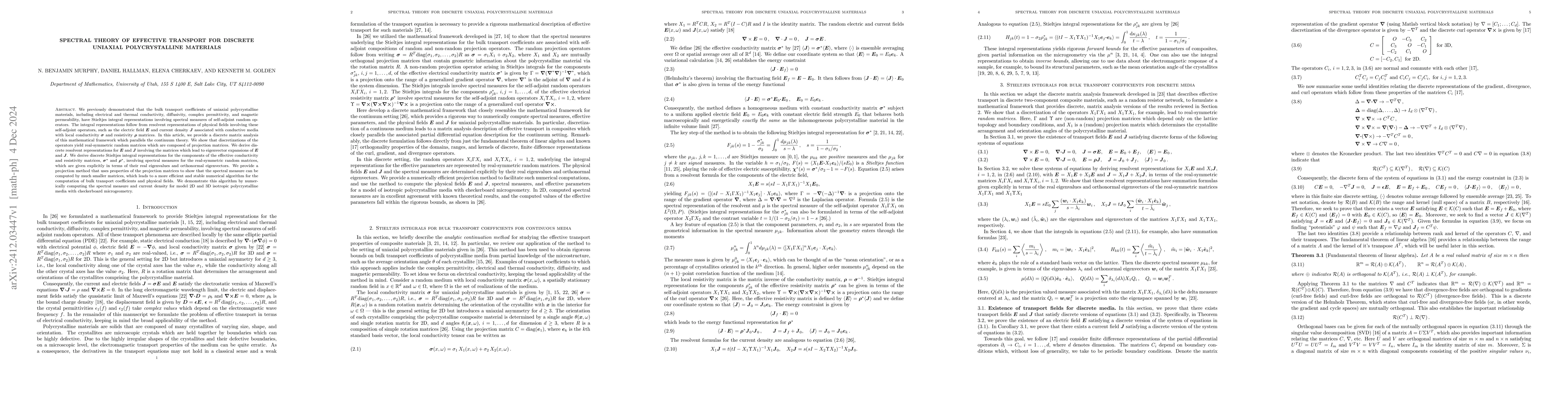 Thumbnail for Spectral theory of effective transport for discrete uniaxial
  polycrystalline materials