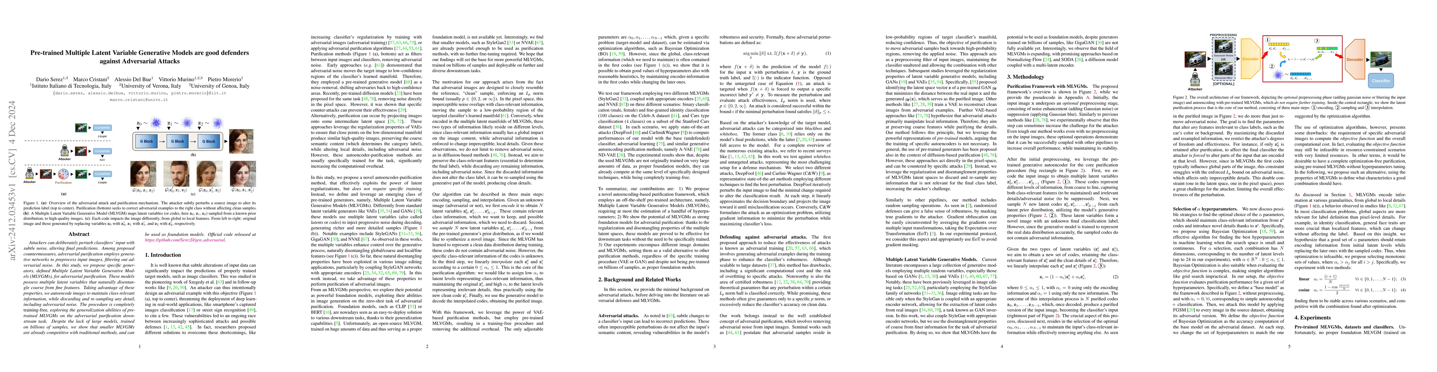 Thumbnail for Pre-trained Multiple Latent Variable Generative Models are good
  defenders against Adversarial Attacks