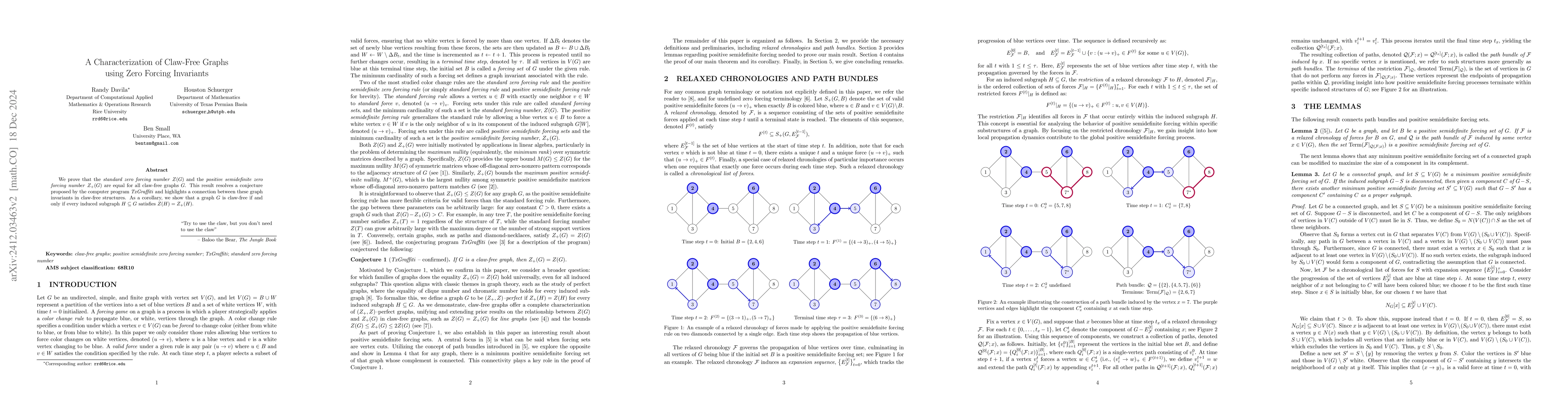 Thumbnail for A Characterization of Claw-Free Graphs using Zero Forcing Invariants