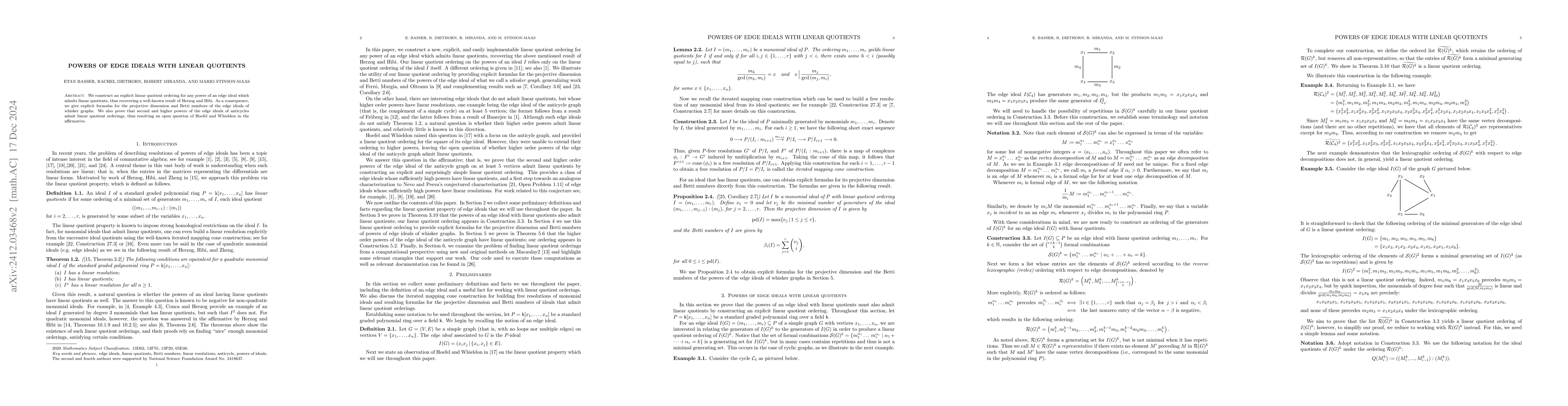 Thumbnail for Powers of Edge Ideals with Linear Quotients