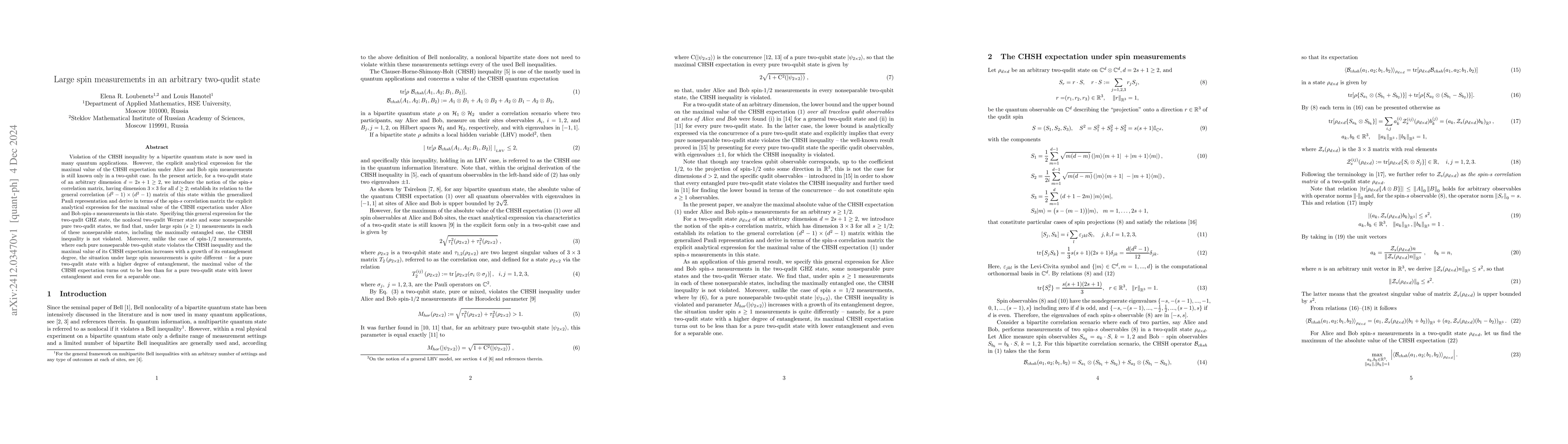 Thumbnail for Large spin measurements in an arbitrary two-qudit state