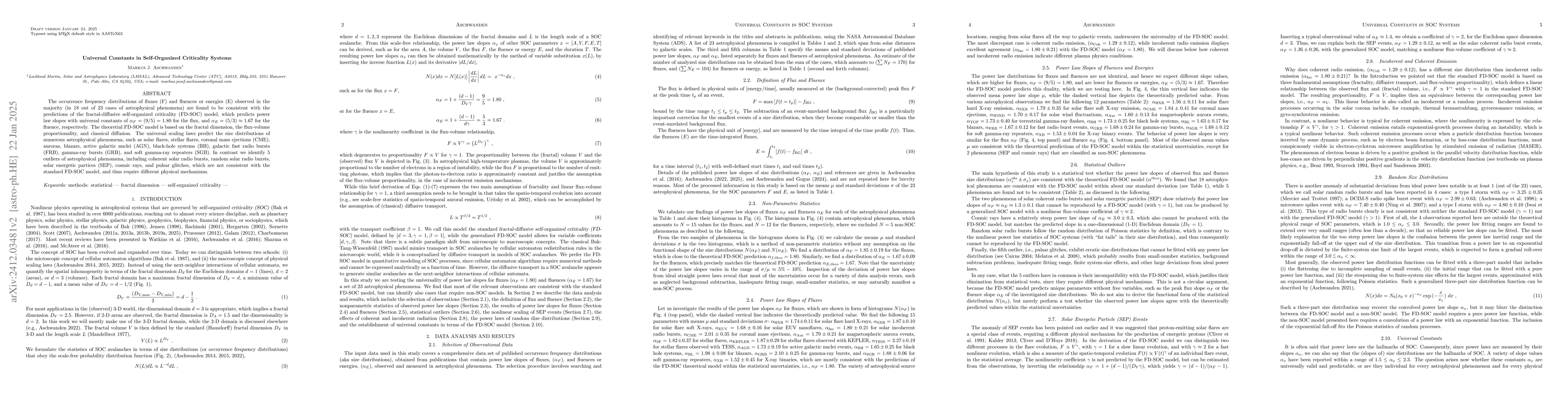 Thumbnail for Universal Constants and Energy Integral in Self-Organized Criticality
  Systems
