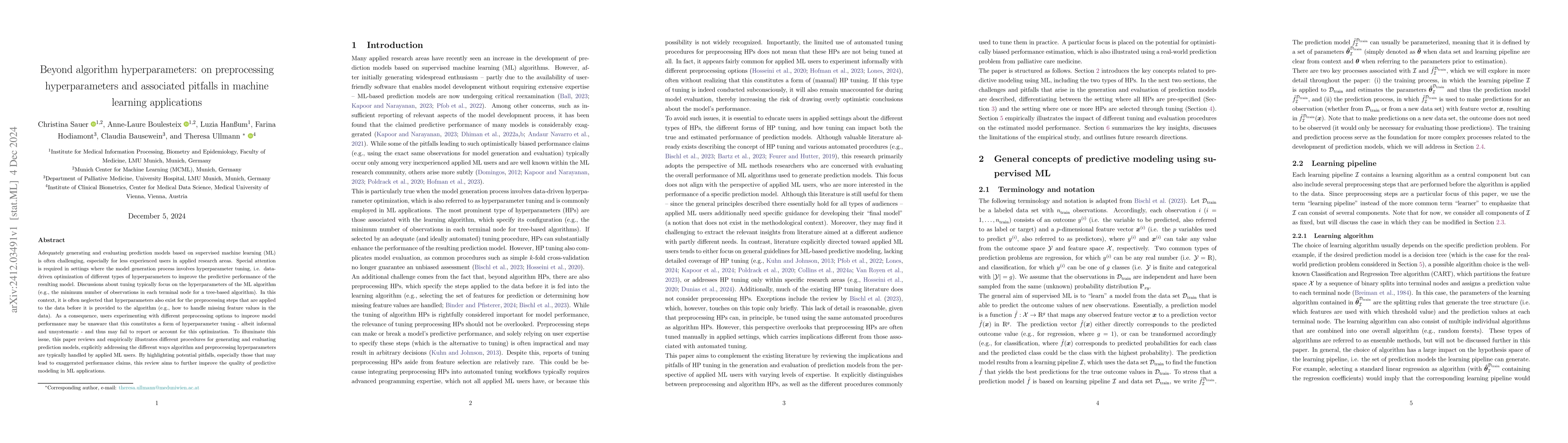 Thumbnail for Beyond algorithm hyperparameters: on preprocessing hyperparameters and
  associated pitfalls in machine learning applications