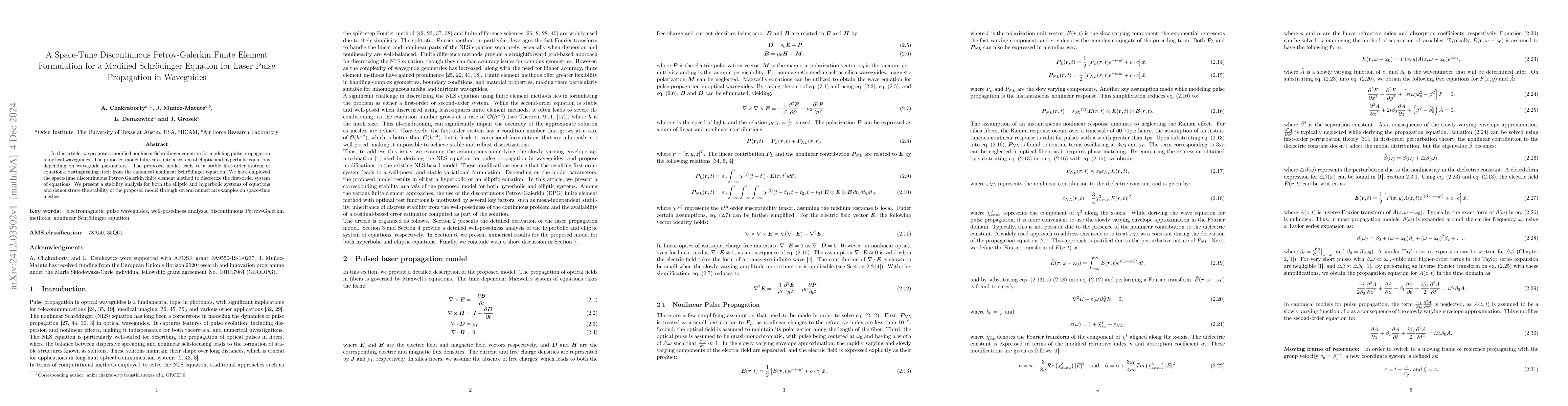 Thumbnail for A Space-Time Discontinuous Petrov-Galerkin Finite Element Formulation
  for a Modified Schrödinger Equation for Laser Pulse Propagation in
  Waveguides