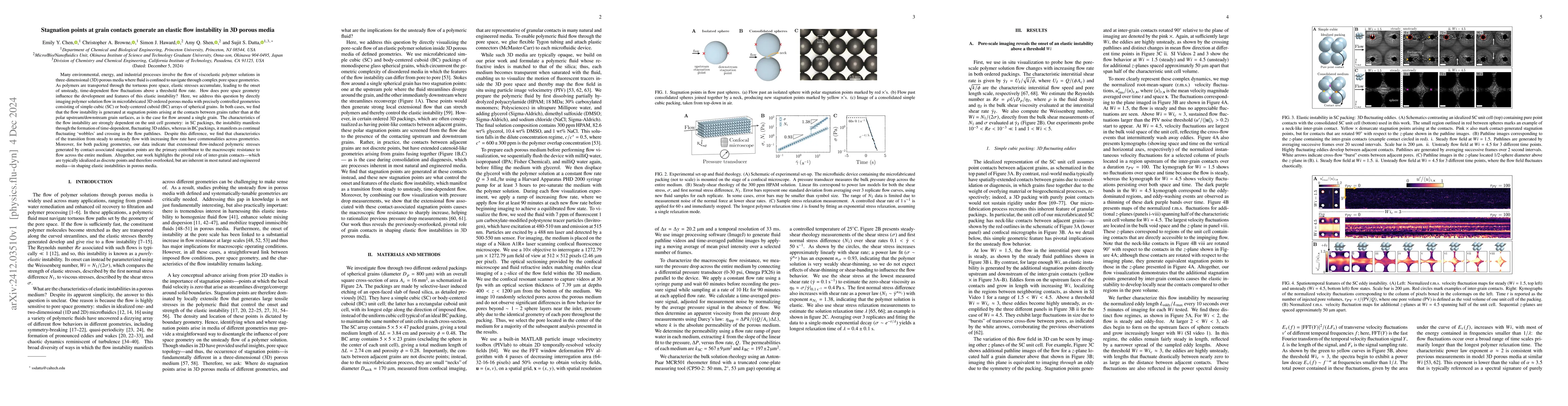 Thumbnail for Stagnation points at grain contacts generate an elastic flow instability
  in 3D porous media