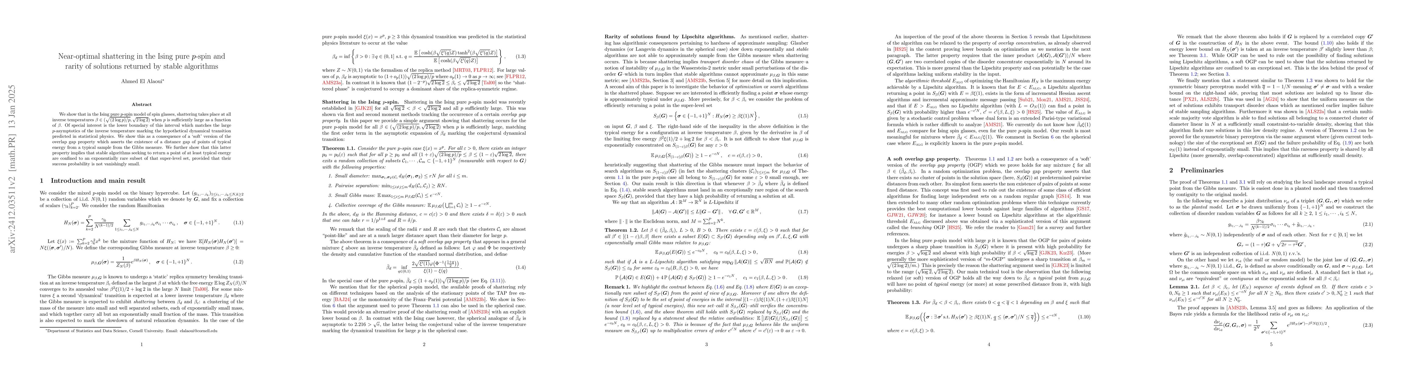 Thumbnail for Near-optimal shattering in the Ising pure p-spin and rarity of solutions
  returned by stable algorithms