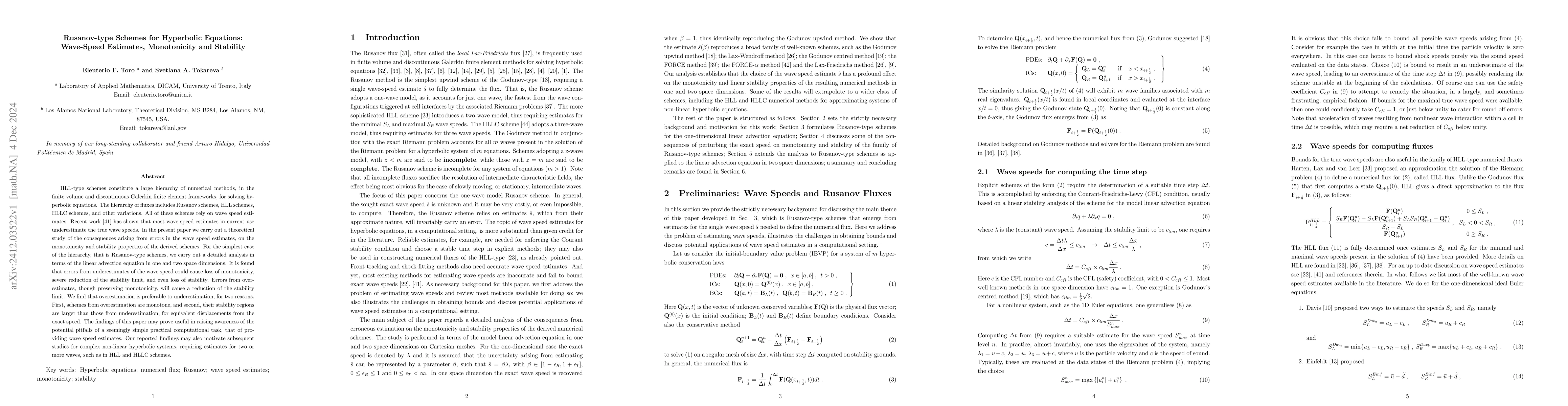 Thumbnail for Rusanov-type Schemes for Hyperbolic Equations: Wave-Speed Estimates,
  Monotonicity and Stability