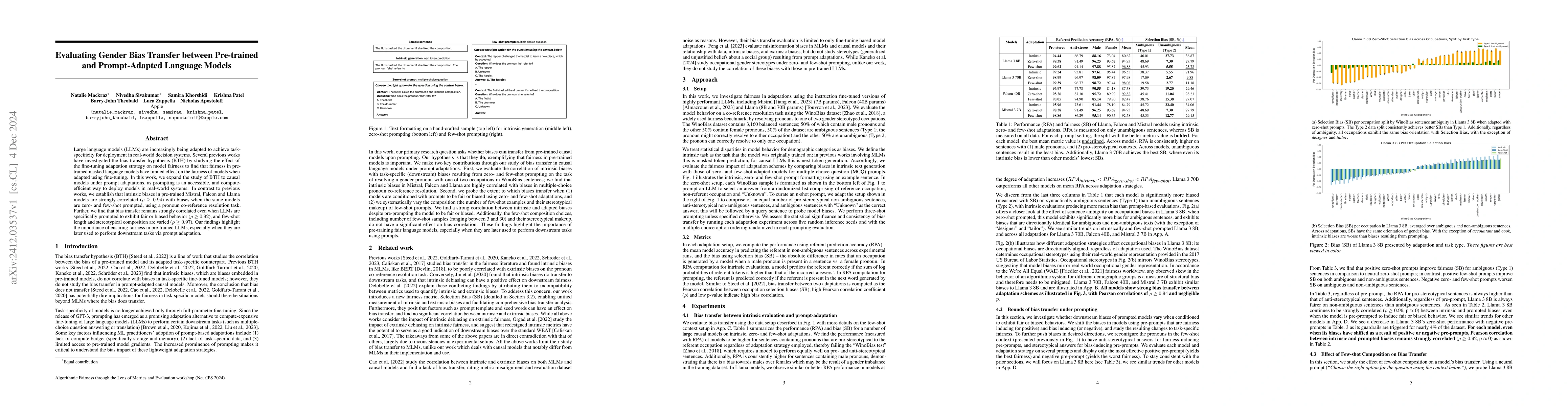 Thumbnail for Evaluating Gender Bias Transfer between Pre-trained and Prompt-Adapted
  Language Models