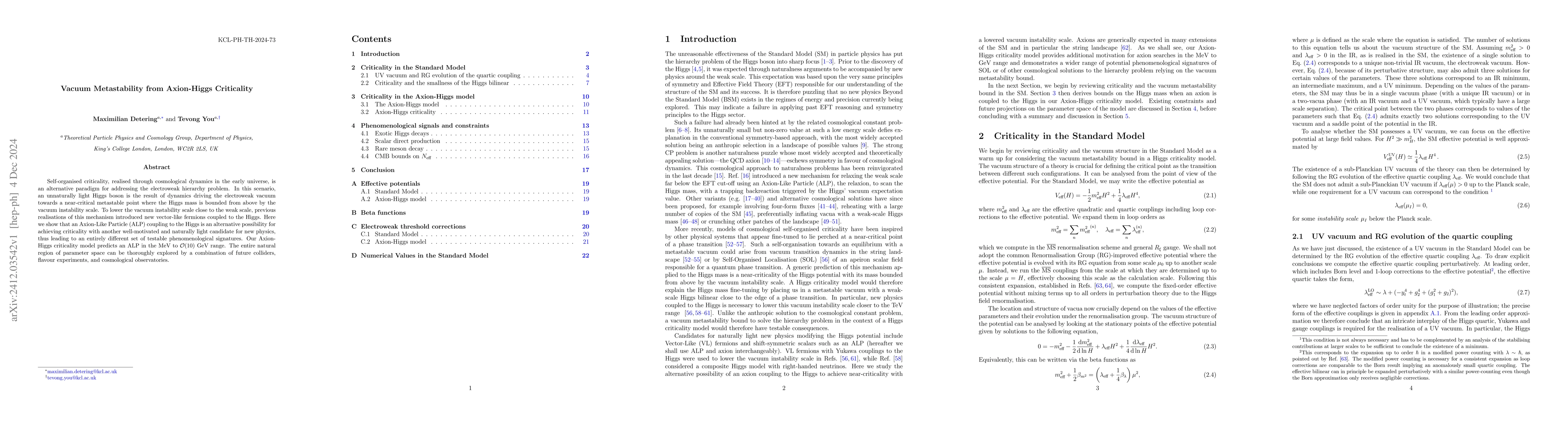 Thumbnail for Vacuum Metastability from Axion-Higgs Criticality