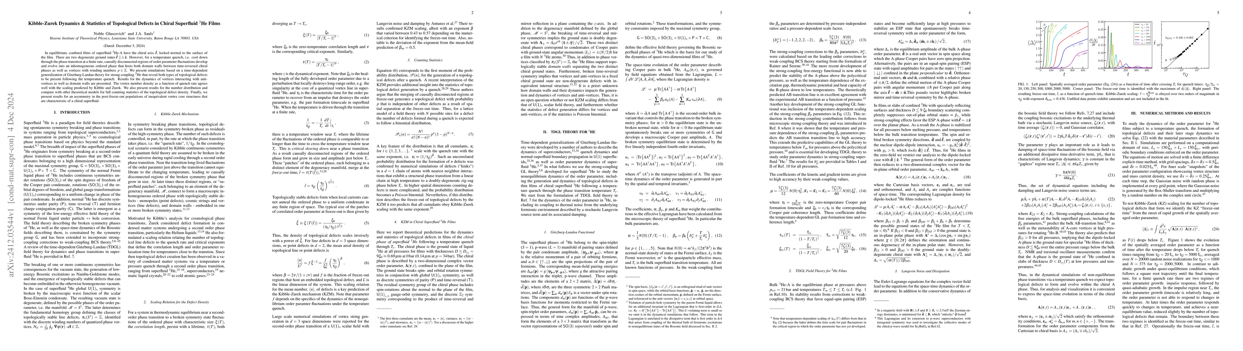 Thumbnail for Kibble-Zurek Dynamics & Statistics of Topological Defects in Chiral
  Superfluid $^3$He Films